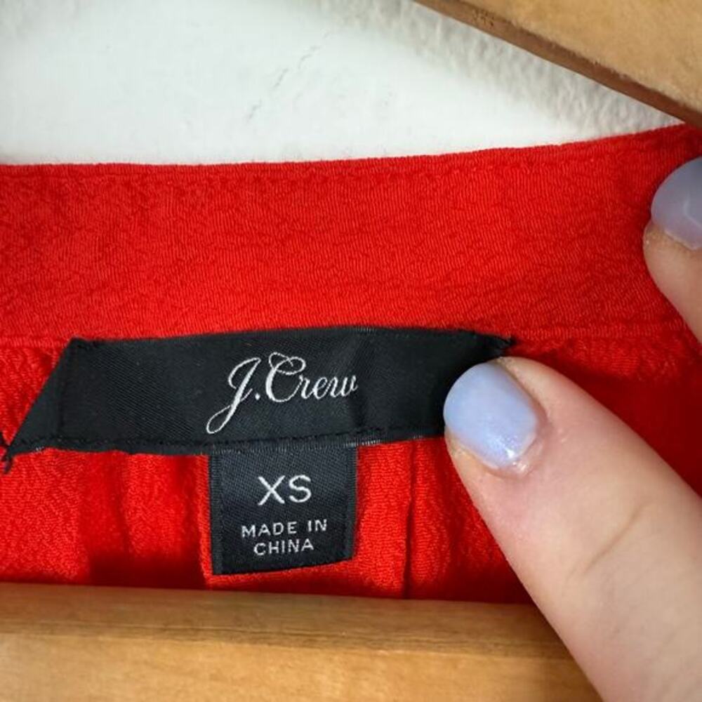 J Crew Top Women XS Red 1/4 Button Popover Long Sleeve Preppy Bright‎ Classic - Picture 4 of 6